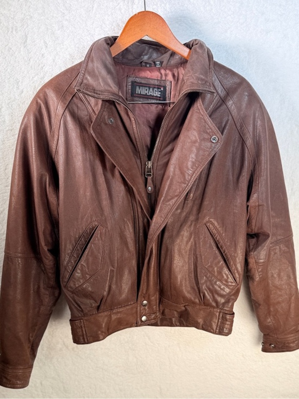 Vintage Mirage Men’s Brown Genuine Leather Bomber Motorcycle Jacket Size S